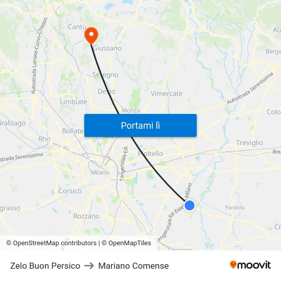 Zelo Buon Persico to Mariano Comense map