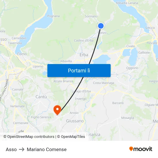 Asso to Mariano Comense map