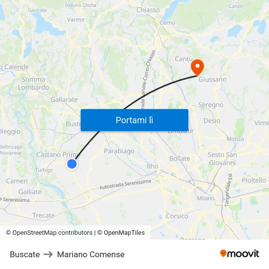 Buscate to Mariano Comense map