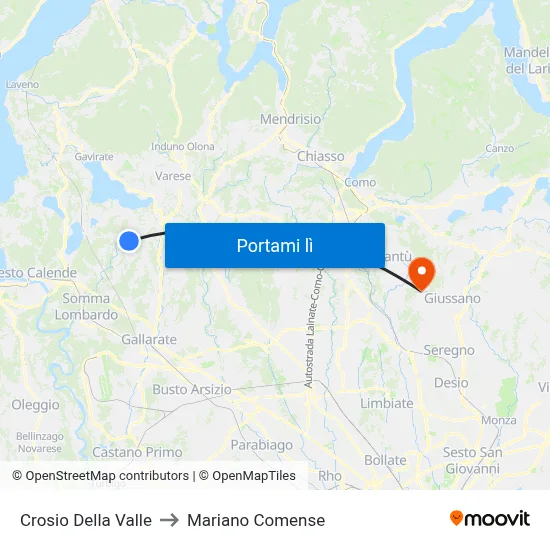 Crosio Della Valle to Mariano Comense map