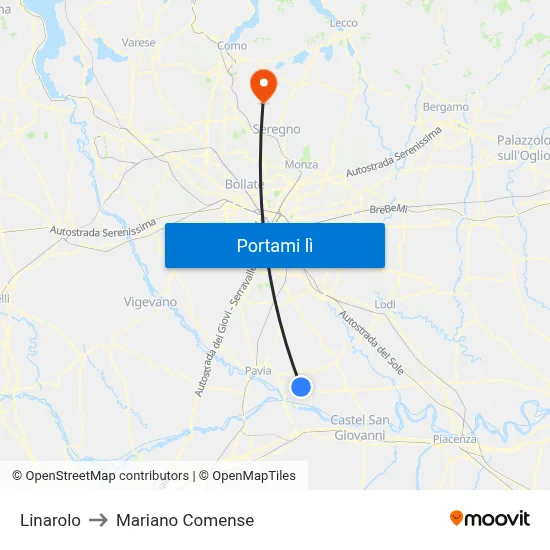 Linarolo to Mariano Comense map