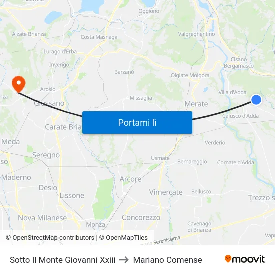 Sotto Il Monte Giovanni Xxiii to Mariano Comense map