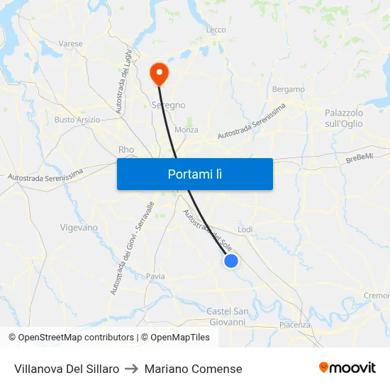 Villanova Del Sillaro to Mariano Comense map