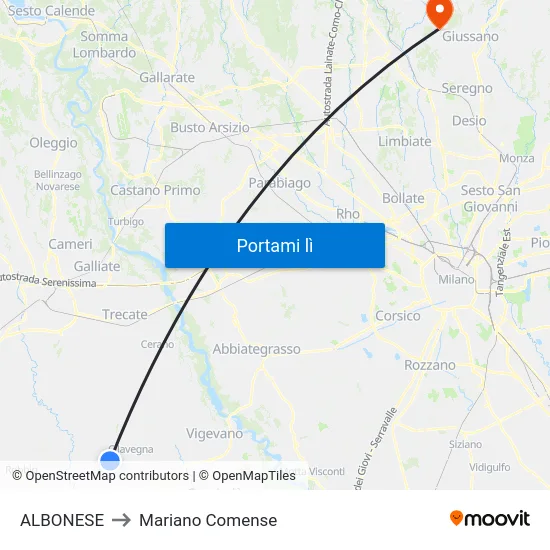 ALBONESE to Mariano Comense map