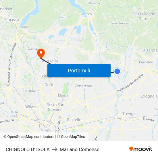 CHIGNOLO D' ISOLA to Mariano Comense map