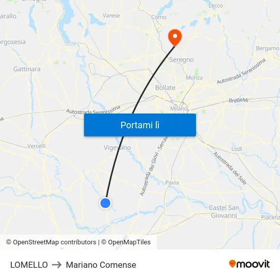 LOMELLO to Mariano Comense map