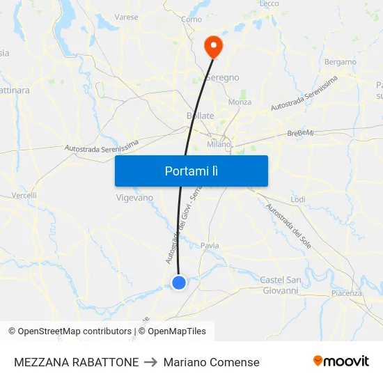 MEZZANA RABATTONE to Mariano Comense map