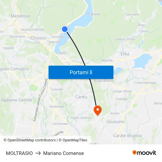 MOLTRASIO to Mariano Comense map
