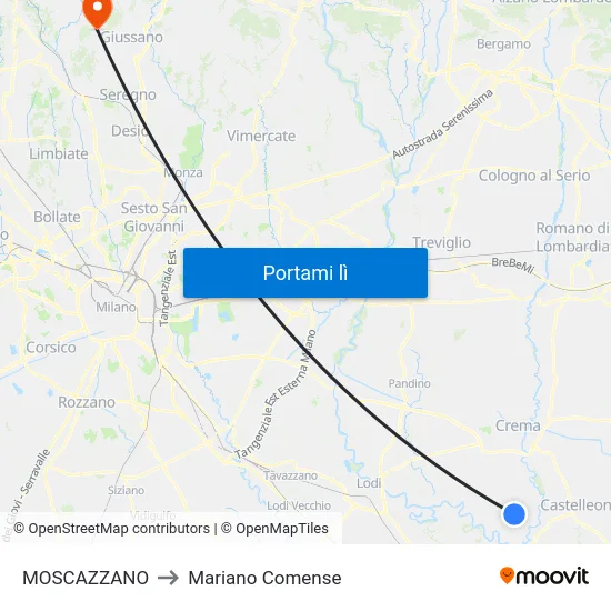 MOSCAZZANO to Mariano Comense map