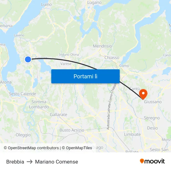 Brebbia to Mariano Comense map