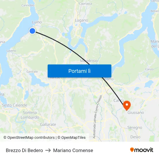 Brezzo Di Bedero to Mariano Comense map