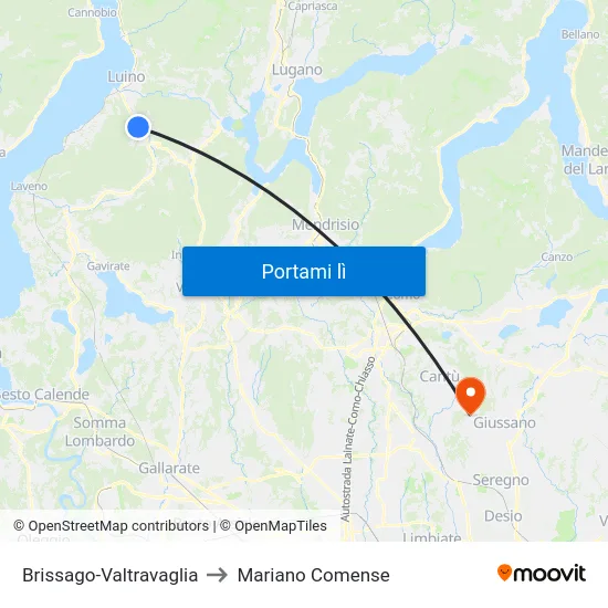 Brissago-Valtravaglia to Mariano Comense map