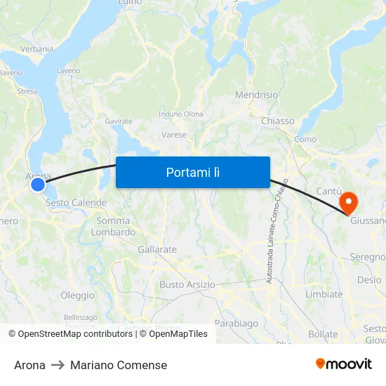 Arona to Mariano Comense map