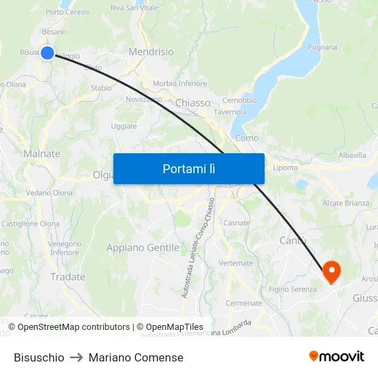 Bisuschio to Mariano Comense map