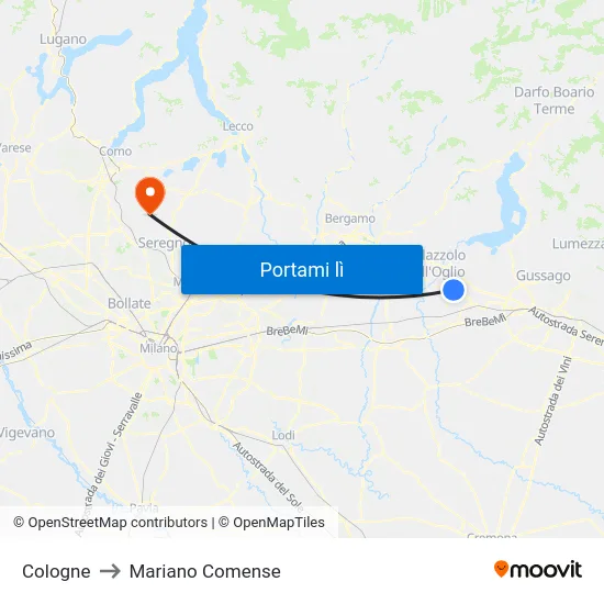 Cologne to Mariano Comense map