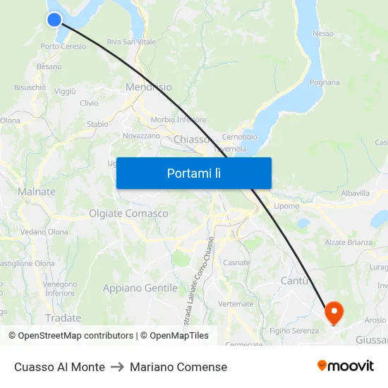 Cuasso Al Monte to Mariano Comense map