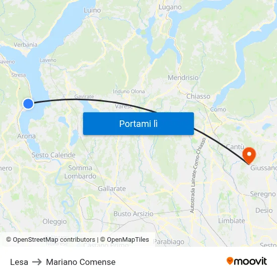 Lesa to Mariano Comense map