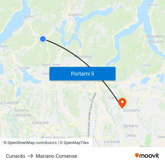 Cunardo to Mariano Comense map