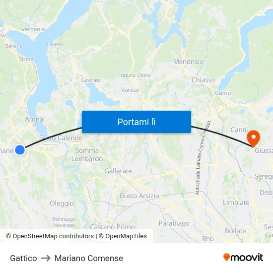 Gattico to Mariano Comense map