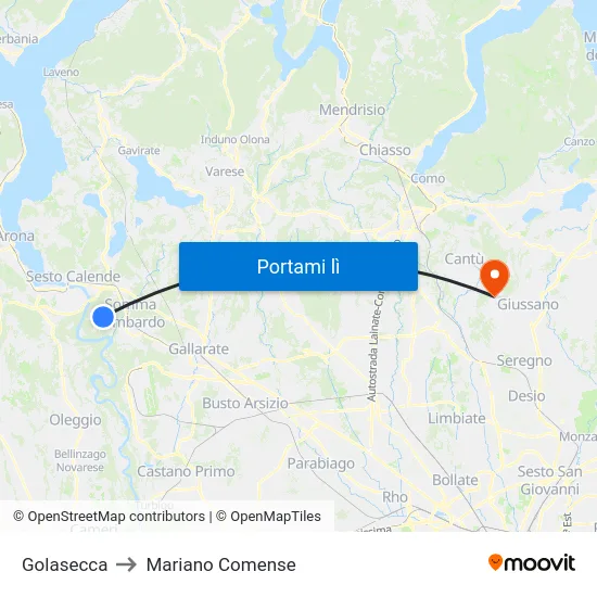 Golasecca to Mariano Comense map