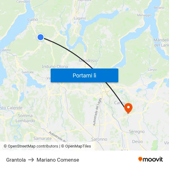 Grantola to Mariano Comense map