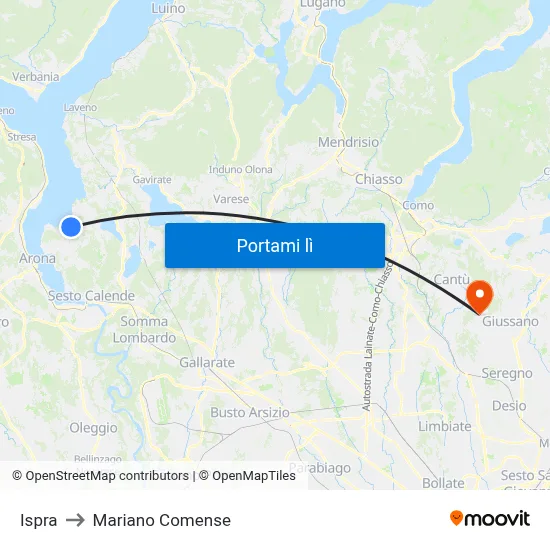 Ispra to Mariano Comense map