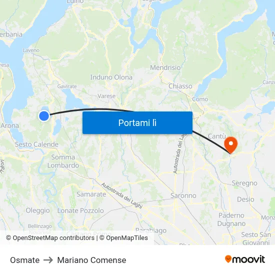Osmate to Mariano Comense map