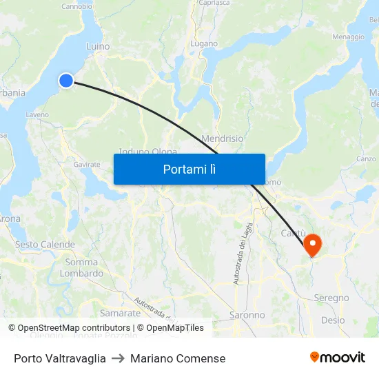 Porto Valtravaglia to Mariano Comense map