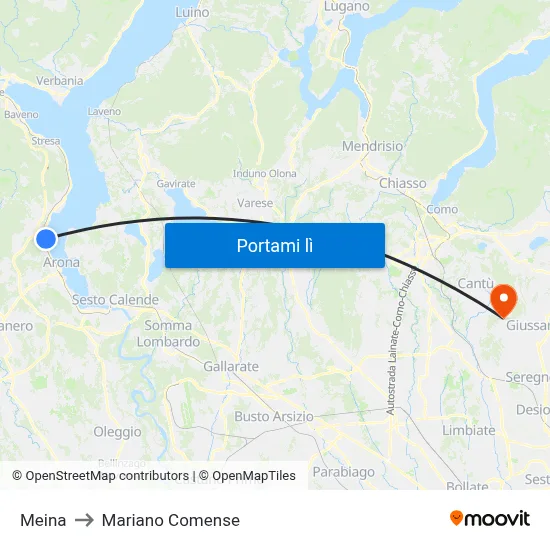 Meina to Mariano Comense map