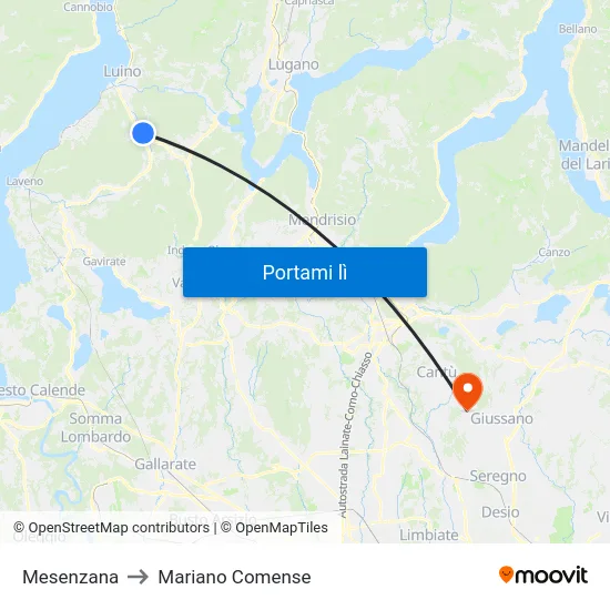 Mesenzana to Mariano Comense map