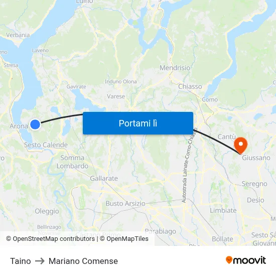 Taino to Mariano Comense map