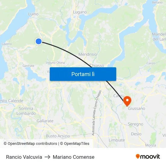 Rancio Valcuvia to Mariano Comense map