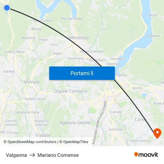 Valganna to Mariano Comense map