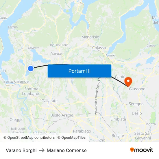 Varano Borghi to Mariano Comense map