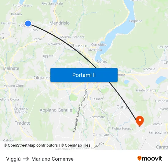 Viggiù to Mariano Comense map
