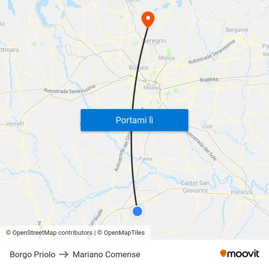 Borgo Priolo to Mariano Comense map