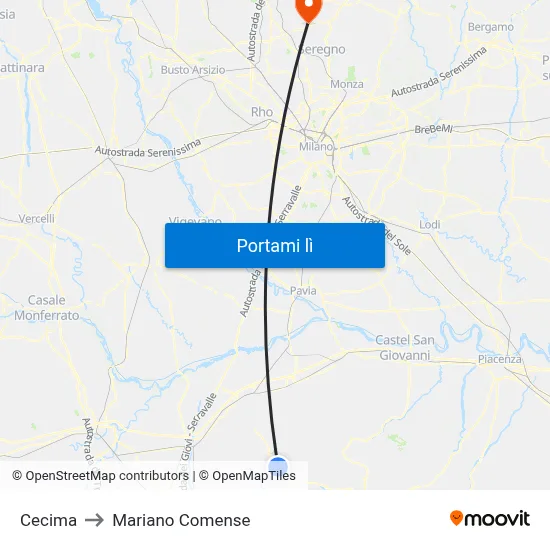 Cecima to Mariano Comense map