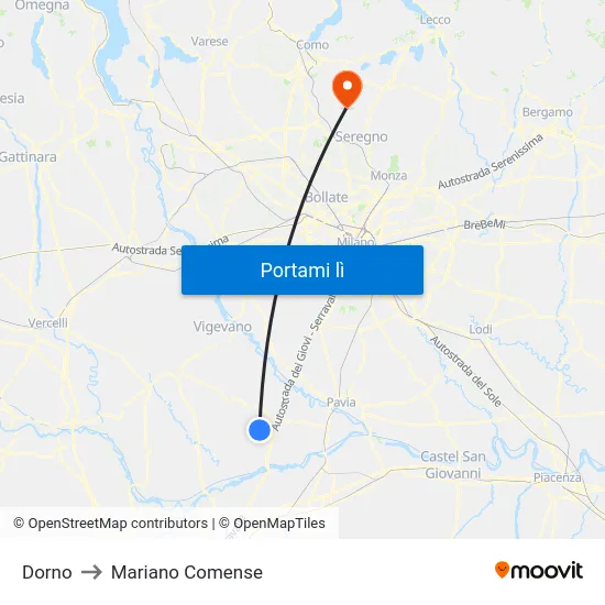 Dorno to Mariano Comense map