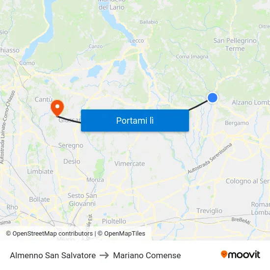 Almenno San Salvatore to Mariano Comense map