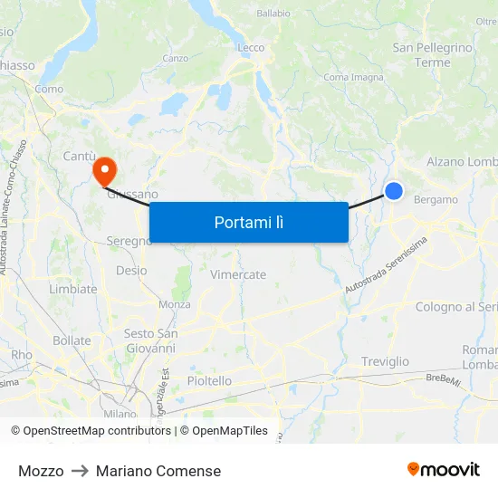 Mozzo to Mariano Comense map