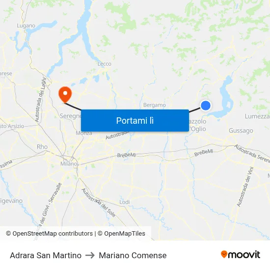 Adrara San Martino to Mariano Comense map