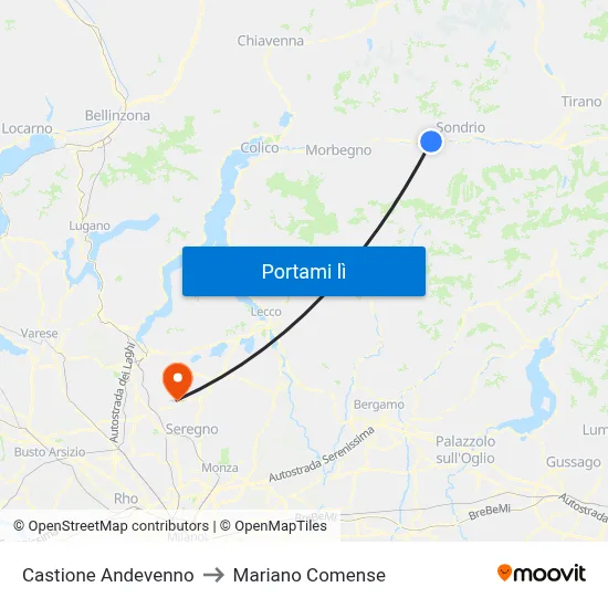 Castione Andevenno to Mariano Comense map