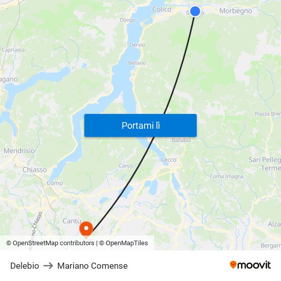 Delebio to Mariano Comense map