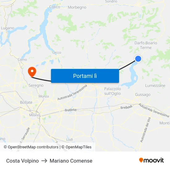 Costa Volpino to Mariano Comense map
