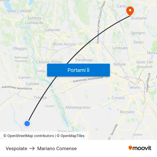 Vespolate to Mariano Comense map