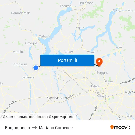 Borgomanero to Mariano Comense map