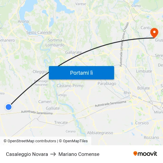 Casaleggio Novara to Mariano Comense map