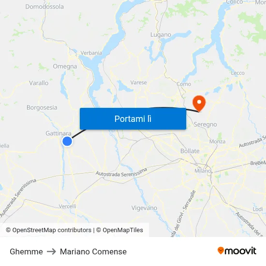Ghemme to Mariano Comense map