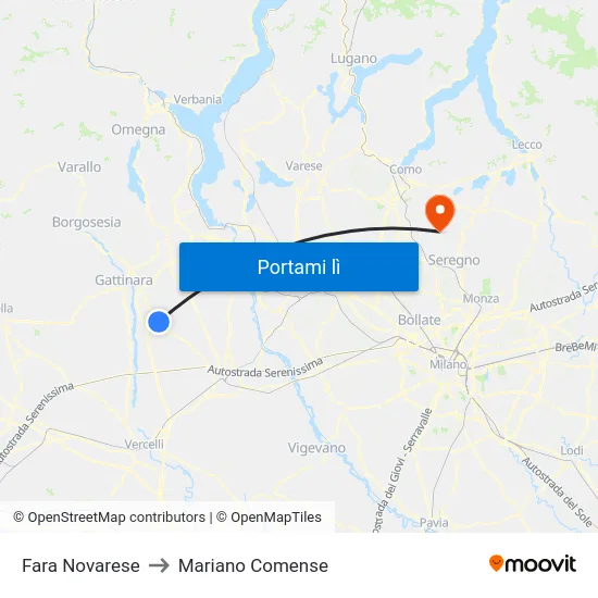 Fara Novarese to Mariano Comense map