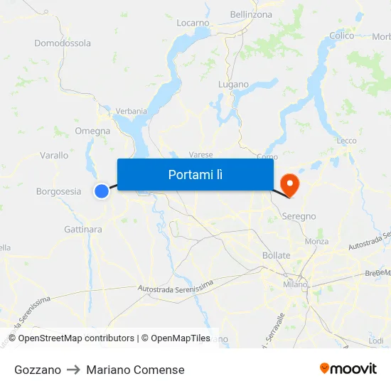 Gozzano to Mariano Comense map